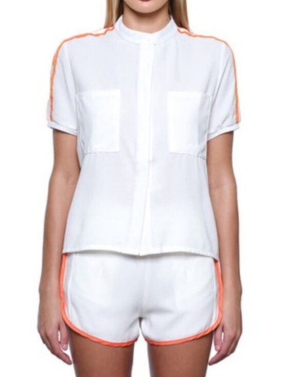 White Buttondown Shirt & Shorts Set - Picture 2 of 7